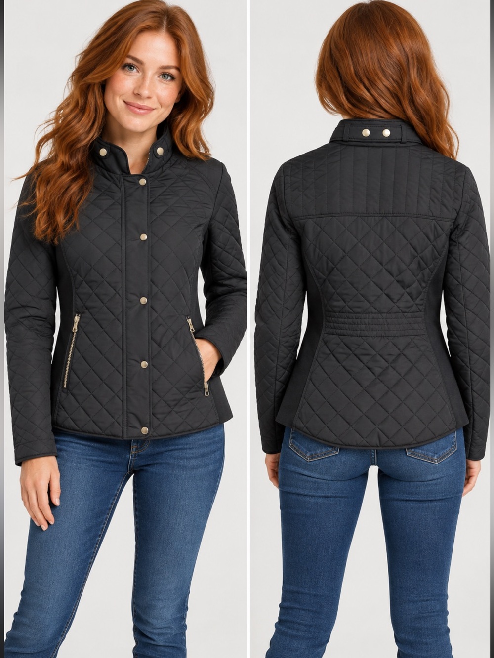 New York & Company Women’s XS Slim Fit Quilted Black Utility Jacket Zip Pockets